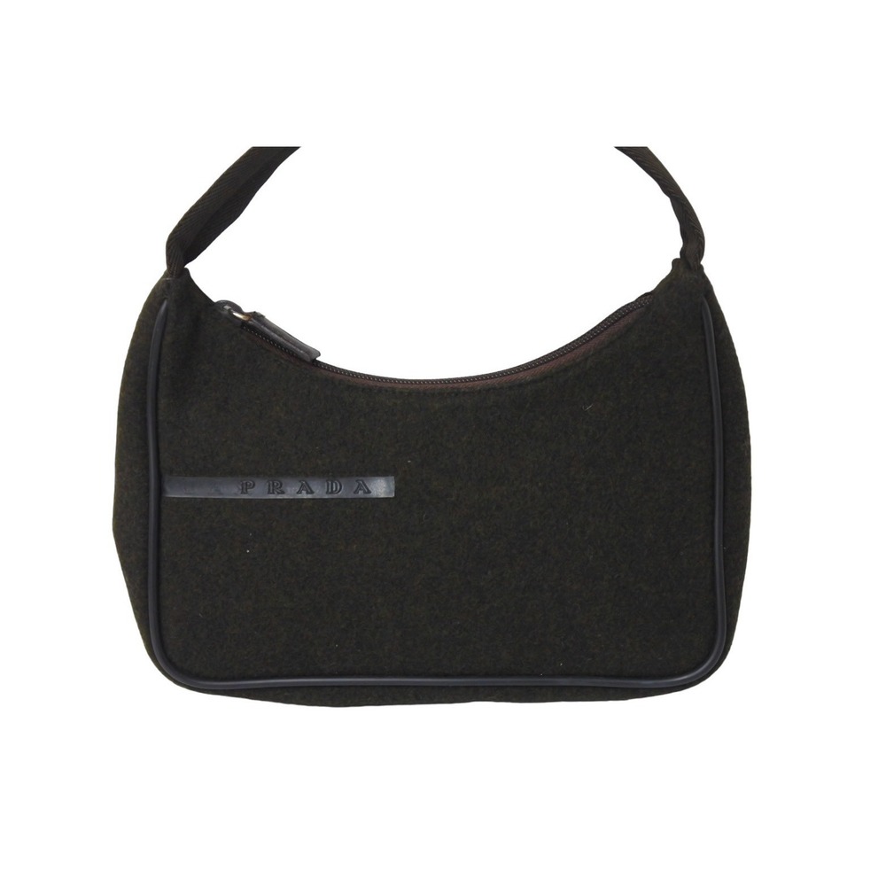 PRADA Sport Accessory Pouch Handbag Wool Calfskin Khaki Green Brown - Picture 2 of 9